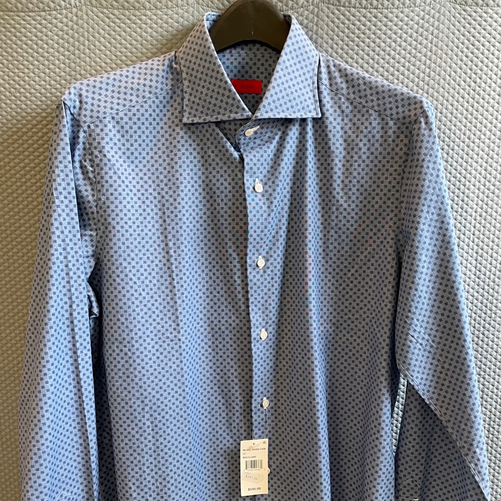 BRAND NEW ISAIA Blue Pattern Dress/Casual Shirt